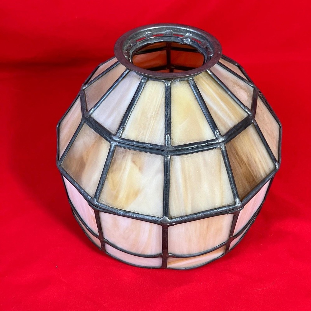 Vintage Mid Century Lamp Shade / Lead Slag Stained Glass / 12 Sided / 10" X 7.5"